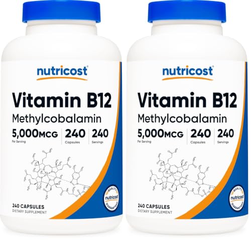 Nutricost Vitamin B12 (Methylcobalamin) 5000mcg, 240 Capsules, Gluten Free (Pack of 2): retailer-supplied image
