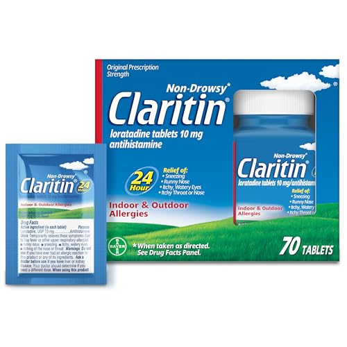 Image of Claritin Allergy Medicine for Adults, 24-Hour Non-Drowsy Loratadine 10mg Pills, Antihistamine, 70 Tablets + 1ct On-The-Go Relief