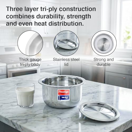 Image of Prestige 12cm /0.75L Tri-Ply Stainless Steel Tope with Lid|Gas and Induction Compatible| Even Heat Distribution|Strong and Durable| 5 Years Warranty
