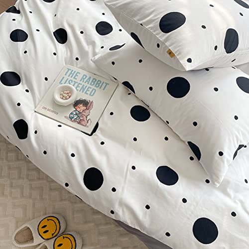 Liwhenhao Polka Dots Duvet Cover Set Queen 100% Cotton Bedding Black And White Dot Pattern Printed 1 Geometric Comforter Cover Full Zipper Closure 2 Pillocases For Kids Girls Boys Woman #TOP4