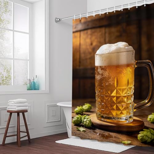 Rideau de douche polyester lavable 200x200 cm chope de bière avec œillets de fixation - 5