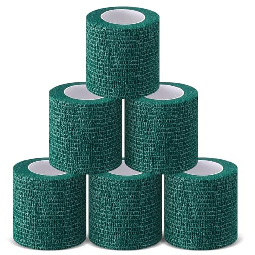 Threlaco 6 Rolls Self Adhesive Bandages Wrap No Chew Bandage for Pets Bitter Bandage Wrap for Dogs and Cats Wound Wrap 2 Inches x 5 Yd (Dark Green)