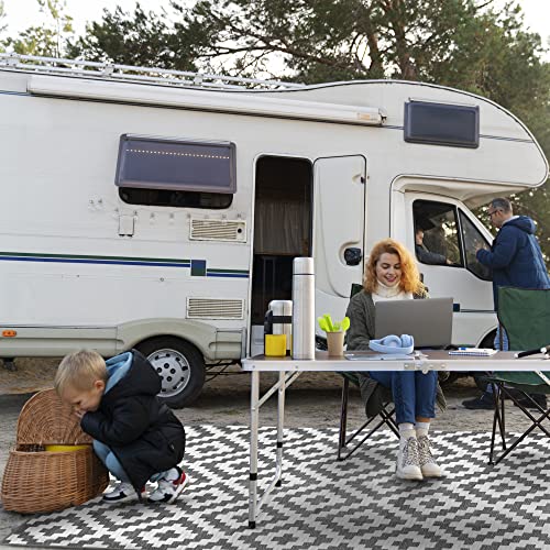 Hanwell Goods 9'X12' Waterproof Camping Rugs, Outdoor Patio Mats Clearance, Plastic Straw Rug For Rv, Backyard, Deck, Picnic, Beach, Trailer, Balcony, Gray & White #TOP6