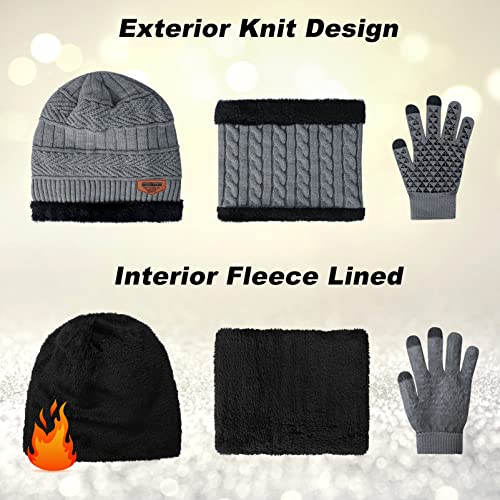 Image of Loritta Winter Hats for Men, 3 PCS Fleece Beanie Scarf Gloves Set