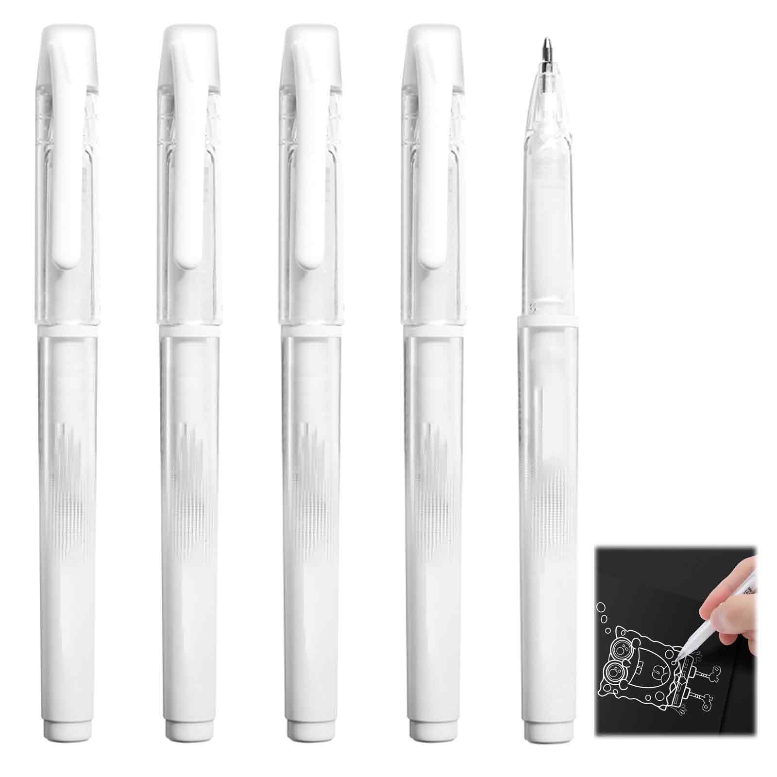 cuhostki White Gel Pens, 5 PCS White Ballpoint Pen Highlighter, 1 mm Fine Point Gel Pen For Artists, Highlights, Drawing, Writing & Sketching Designs