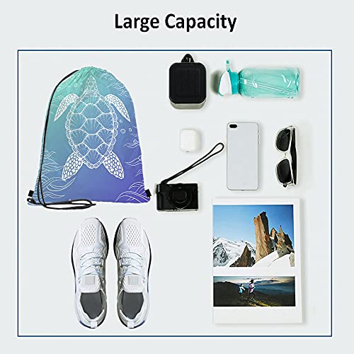 Watercolor Turtle Drawstring Bags Backpack Bag Ocean Sea Animal Seaweed Cartoon Doddle Art Underwater Bubble Sport Gym Sack Drawstring Bag String Bag Yoga Bag for Men Women3