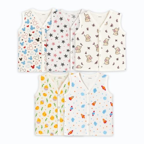 Image of Kidbea Muslin Cotton Baby Jabla for Boys & Girls | Cute Printed Soft V-Neck, Sleeveless Baby Jhabla Vest for Newborns & Infants