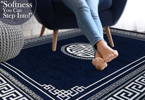 Image of BSB HOME Designer Superfine Chenille Carpet | 500 GSM Velvet Carpet /Area Rug /Durries with Fine Gold Yarn for Living Room, Bedroom, Runner| 122 x 183 cm or 4x6 ft, Teal Blue