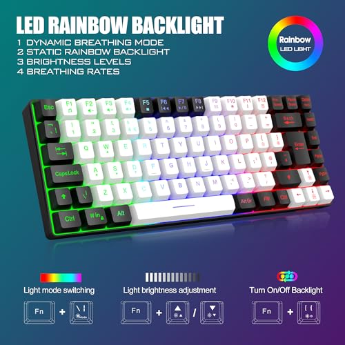 RedThunder K84 75% Wireless Gaming Keyboard and Mouse Rainbow Backlight UK Layout 85 Keys TKL Ultra Compact Mini Design Lightweight Honeycomb Gaming Mouse for PC Mac PS5 Office Gamers (White-Black) - Image 4