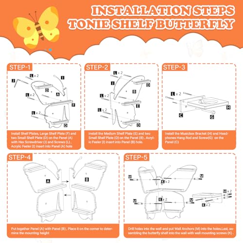 Image of 90Butterfly for Tonies Box Figures Organizer Storage Shelf Corner Wall | Magnetic Display Stand for Toniebox 1 /2 Collection 30~40 Tonie Characters Floating Shelves Storage Player, Earphones
