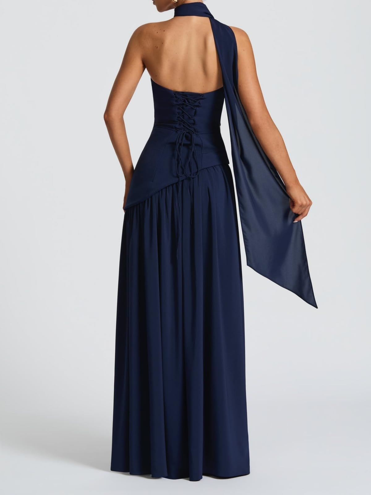 Abito da donna corsetto asimmetrico alto aperto abito lungo matrimonio ospite cocktail party abito con sciarpa