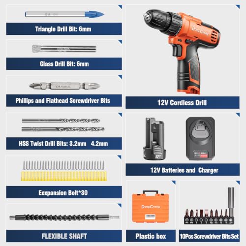 Image of DongCheng 12V Cordless Drill Machine with 1*2000mAh Battery + Fast Charger