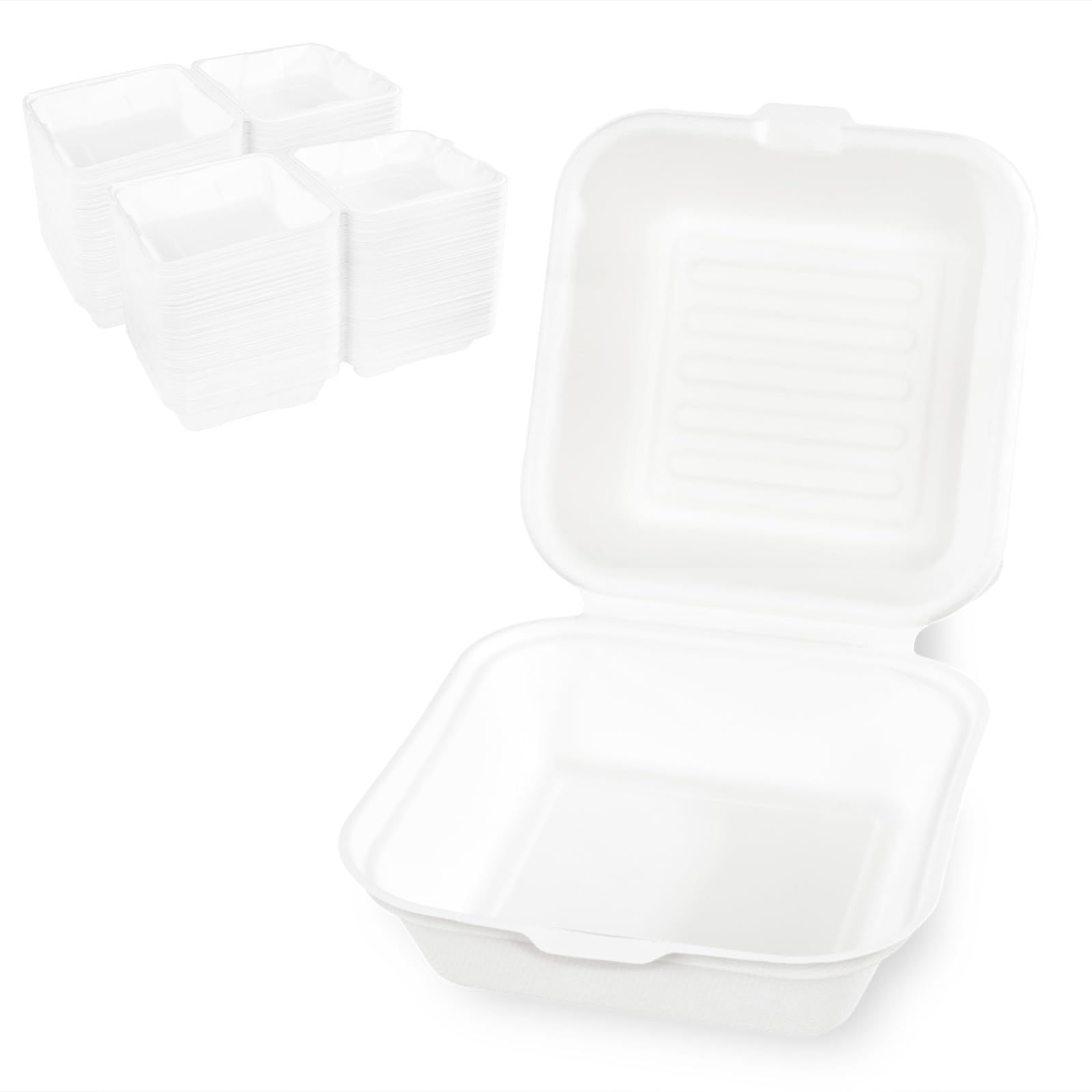 Hypafol Zuckerrohr Box 100 Stück für Hamburger I Formstabile Einwegschalen zum Verpacken von Essen I ökologisch, nachhaltig & zu 100% kompostierbar I 14x14x7cm I vielseitige To Go Box aus Zuckerrohr