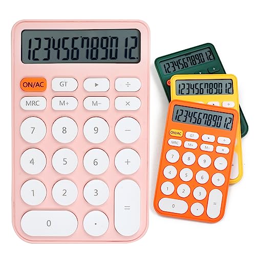 Richenda Desktop Calculator 12 Digit, Large Display and Sensitive Button, Standard Calculator with Large LCD Display for Office, Home, School,with Battery(Pink White)
