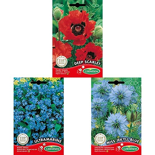 Germisem Deep Scarlet Poppy Seeds 1 g+Ultramarine Alpine Forget-Me-Not Seeds 0.5 g+Miss Jekyll Blue Seeds 2 g