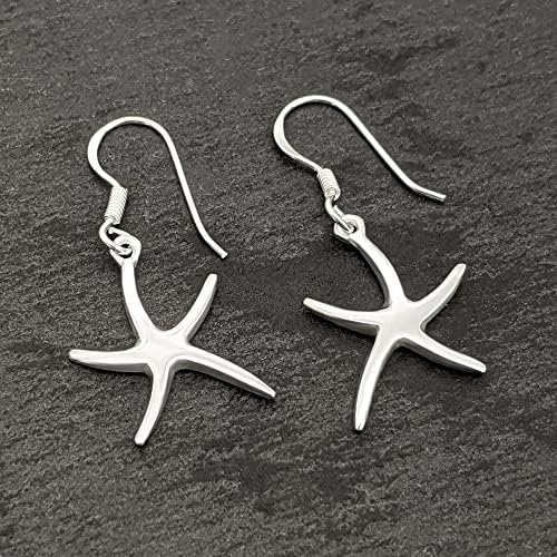 Silverly 925 Sterling Silver Starfish Earrings - Solid Silver Drop Earrings - Beach Inspired Jewellery - Star Shaped Dangle Earrings - Summer Gifts for Women - Hypoallergenic Earrings