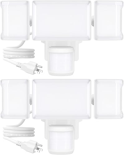 Olafus Luz de exterior con sensor de movimiento de 55 W, 2 unidades de luz de inundación de movimiento, 3 cabezales, luz de seguridad LED de 5500 lm