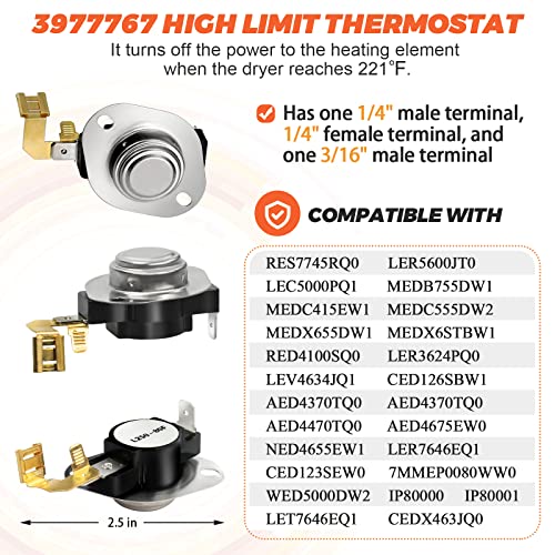 2026 UPGRADE 3392519 Dryer Thermal Fuse 3387134 Cycling Thermostat 3977393 Thermal Cut-off Switch 3977767 High Limit Thermostat Kit - LIFETIME WARRANTY - For Whirlpool Kenmore Maytag Dryer by Beaquicy