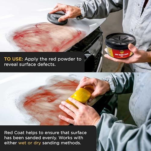 Image of Dura-Gold Premium Red Dry Guide Coat Kit, 7 Ounces (200 Grams) - Powder that Instantly Highlights Auto Bodyshop Repair Surface Imperfections, Identify Body Filler Pinholes, Sanding Scratches Defects