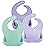 PandaEar 3 Pack Silicone Bibs for Boys Girls for Babies & Toddlers, Waterproof Feeding Bib with Large Food Catcher, BPA Free (Green & Purple)