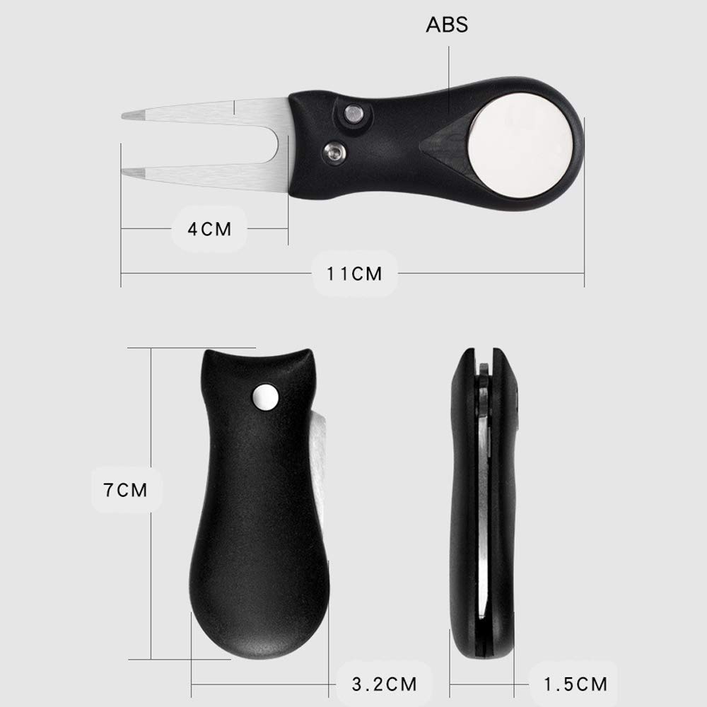 Wohlstand 2 Pz Forcelle da Golf,Strumento di Riparazione Divot da Golf,Forchetta Golf in Acciaio Inossidabile con Marcatore di Palline Magnetico,Pieghevole Forchetta da Golf per Riparazione Golfista