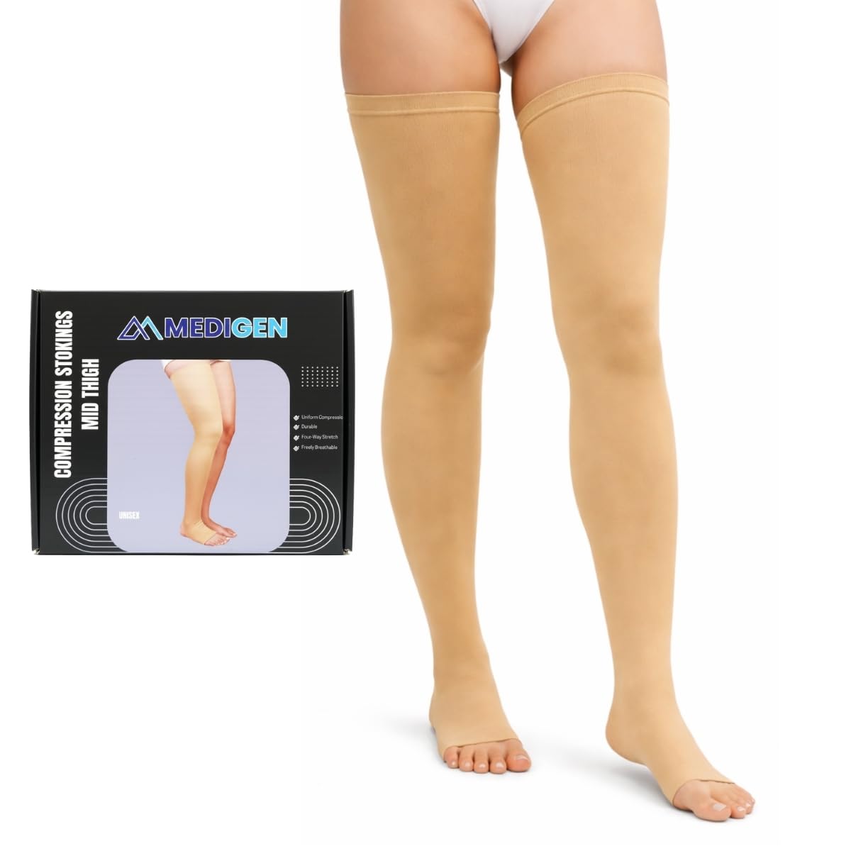 Compression Stocking Mid Thigh for Men & Women | Elastic Medical Leg Support Stockings for Varicose Veins, Swelling & Travel | Breathable, Stretchable, Latex Free (Single Piece)-image-24