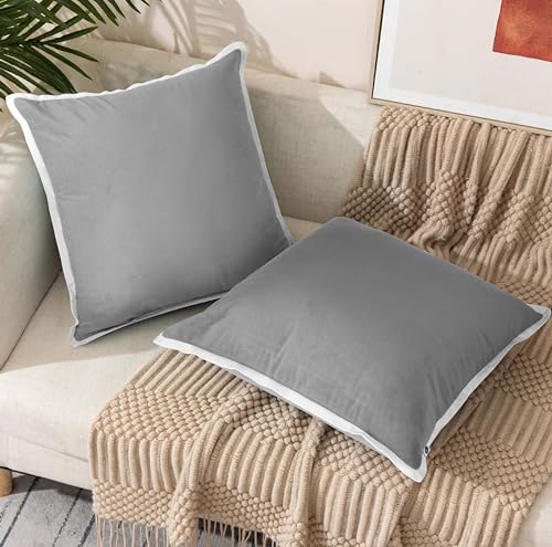 FINGERCRAFT Decorative Throw Pillow Cover Pack of 2 Soft Velvet Cushion Cover, Sofa and Bedroom Pillow Case 24" x 24" Silver