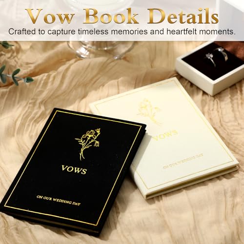 Image of Engrowtic Set of 2 Wedding Vow Books His and Hers Vows on Our Wedding Day Notebooks with Gold Foil Fabric Cover 5.8 inchx 4.1 inch Bride and Groom Gift for Newly Engaged Couple, 60 Lined Pages (Black, White)