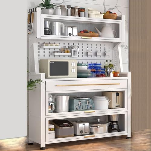 Freestanding Multi-Layer Kitchen Cupboard - Microwave Storage Rack with Flip Door & Drawer Versatile Kitchen Cabinet & Baker's Rack for Dining Room & Living Room nization