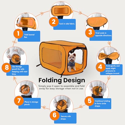 Portable Collapsible Pop Up Kennel, 36" L x 22" W x 22" H, Orange by Beatrice Home Fashions - Used condition - Image 5