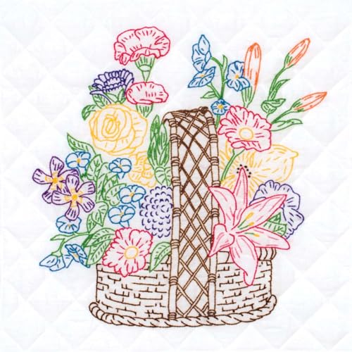 Jack Dempsey Needle Art Basket of Flowers 18" Quilt Blocks
