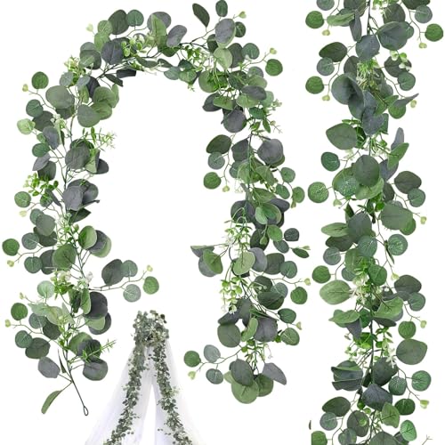 Guirnaldas Artificiales de eucalipto 2 Unidades 1,8 m decoración Interior Exterior Resistente al Agua para Bodas, Jardines, Balcones y Eventos