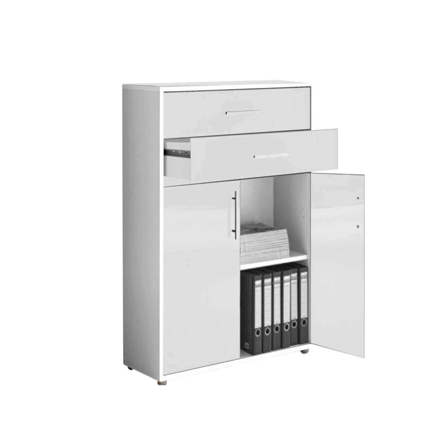 Büromöbel Set Sonoma Eiche/Weiss Matt Schreibtisch Schrankwand Rollcontainer Aktenschrank