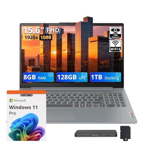 Image of Lenovo IdeaPad Slim 3 15.6 inch Anti-Glare FHD Laptop, Intel Processor N150, 8GB LPDDR5 RAM, 1.12TB Storage(128GB UFS+1TB Docking Station), Long Battery Life, Wi-Fi 6, Numeric Keypad, Win 11 Pro, Grey