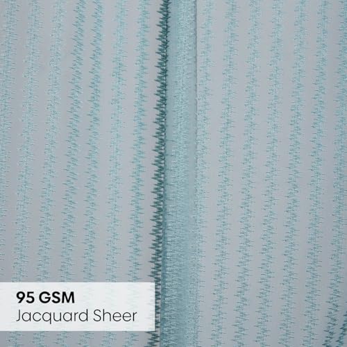 Image of haus & kinder Jacquard Sheer Door Curtains 7 Feet Long Pack of 2 Door Curtains, 7 Feet Curtains for Door, (Abstract Geometric Design, Aqua Strand, 114x213cm)