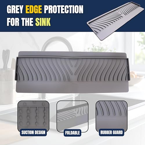 Image of Silicone Sink Splash Guard for Kitchen Basin - Flexible Kitchen Sink Water Splash Guard, Anti-Splash Sink Guard for Kitchen Counter (Grey,4x20 inches)