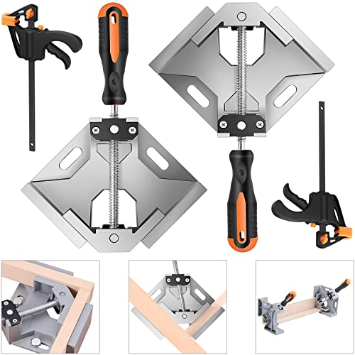 NAYE Right Angle Clamp,90 Degree Corner Clamps for Woodworking Jigs,Wood Clamps for Cabinet Frame Drawer,4´´ Quick Grip Bar Clamps Wood Working Accessories Included