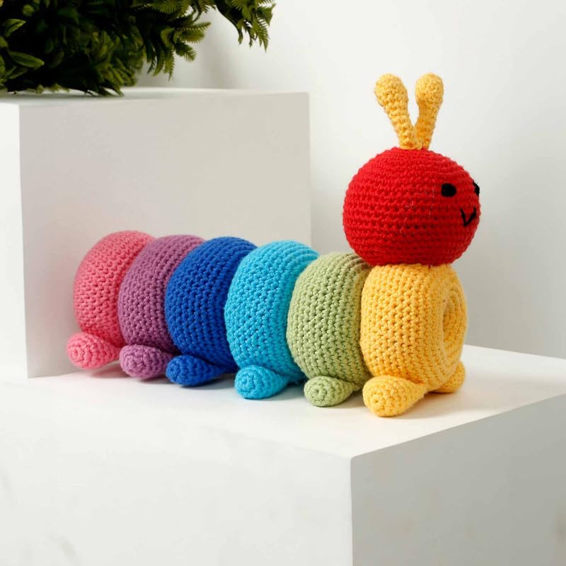 Image of LITTLE GINNIE Rainbow Caterpillar Crochet Toys for Babies - Handmade & Knitted Doll for Girls & Boys | Ideal for Birthday & Return Gift for 6+ Months