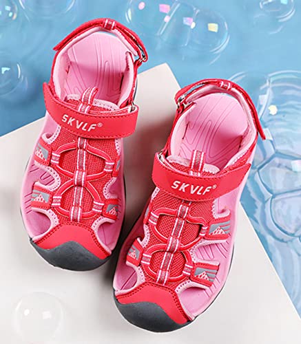 Dadawen Boy's Girl's Outdoor Athletic Strap Breathable Closed-Toe Water Sandals (Toddler/Little Kid/Big Kid) Hot Pink Us Size 1 M Little Kid #TOP4