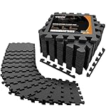 18Pc Interlocking Soft Foam Floor Mat - Exercise EVA Puzzle Tiles, Protective Gym Flooring, Ground Surface Protection, Workout Underlay Matting Sports Pool Home Fitness Garage Gymnastic (Black)