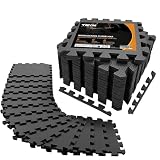 18Pc Interlocking Soft Foam Floor Mat - Exercise EVA Puzzle Tiles, Protective Gym Flooring, Ground Surface Protection, Workout Underlay Matting Sports Pool Home Fitness Garage Gymnastic (Black)