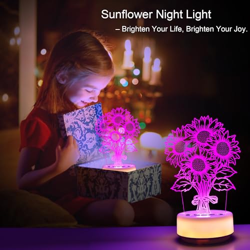 Sunflower Flower Gifts Night Light for Kids-Flower Decor Lamp for Bedroom Living Room, 14 Color with Remote / Buttons + Timer + Dim Function, Birthday Holiday Gift for Her Mom Wife Girlfriend Teacher