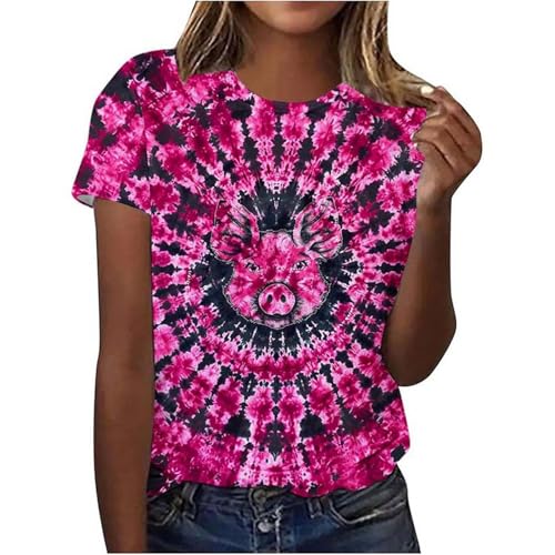 Generisch Camiseta de manga corta para mujer, con estampado de animales, estampado de gato, vaca, jirafa, túnica informal, holgada, para adolescentes, multicolor, M