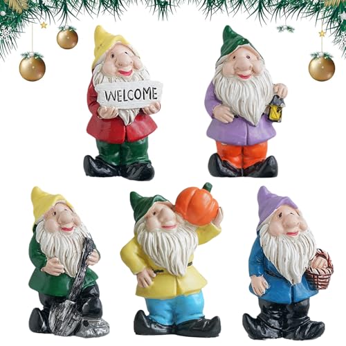 MPQDFG 5 Pezzi Ornamenti Miniatura Natale, Ornamento di Gnomo di Natale,Miniature Statuetta in Resina Mini Nani Babbo...