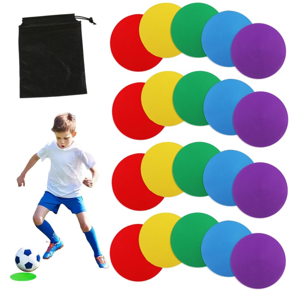 20 pièces Marqueur Spot Antidérapant,10cm, Marqueur Poly Spot pour Agility Point,Cercles en Caoutchouc Marqueurs Sportifs Multicolores Rouge,Jaune,Bleu,Vert,Violet,4 pièces chacun