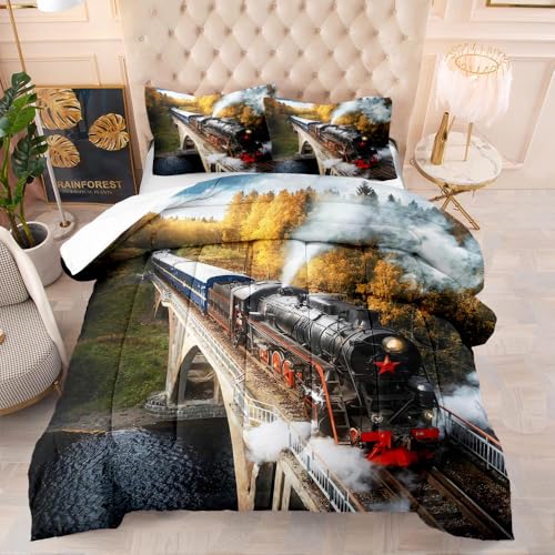 Edredon Cama 150 Tren Estampado Bedding Edredón Nórdico 203X228 Cm, Edredón De Fibra 200Gr/M²,Transpirable Colcha De Microfibra para Todas Las Estaciones