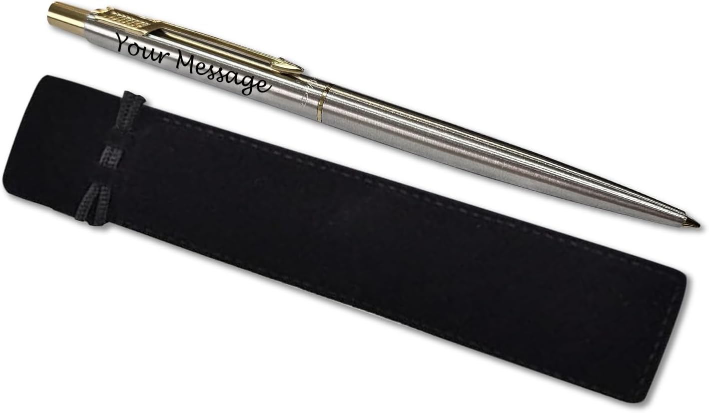 Parker Classic Slimline Ballpoint Personalised Pen In Classy Gift Bag Ideal Valentine's day, Birthday or Mothers Day Gift Perfect Men & Women Engraved Parker Pen (Silver, Gold Clip)