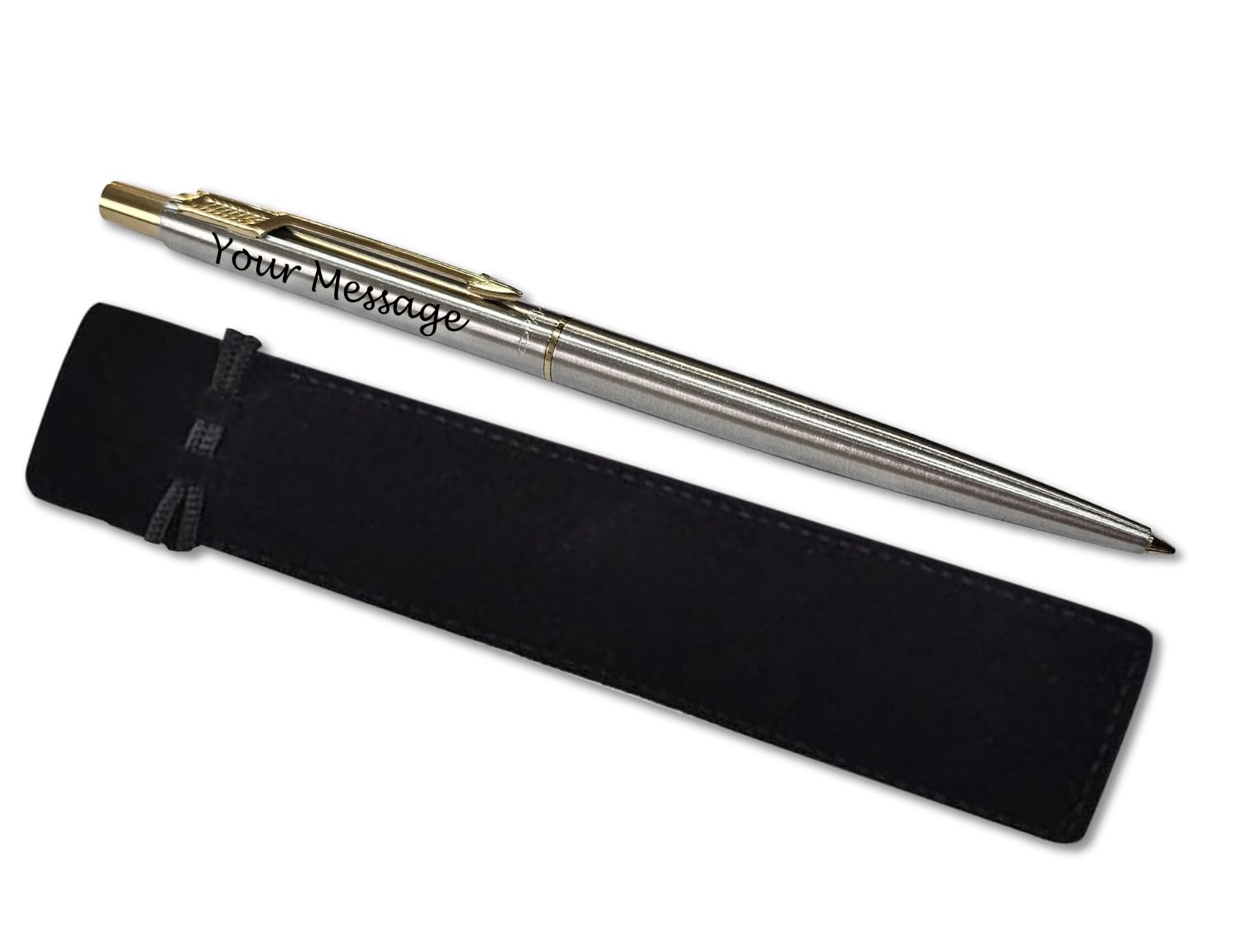 Parker Classic Slimline Ballpoint Personalised Pen In Classy Gift Bag Ideal Anniversary, Birthday or Fathers Day Gift Perfect Men & Women Engraved Parker Pen With Laser Engraving (Silver, Gold Clip)