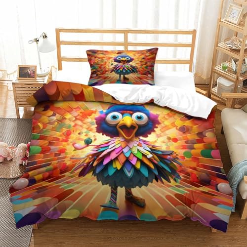Housse de couette coq 3D parure de lit microfibre 3 pièces 135x200 cm - 3