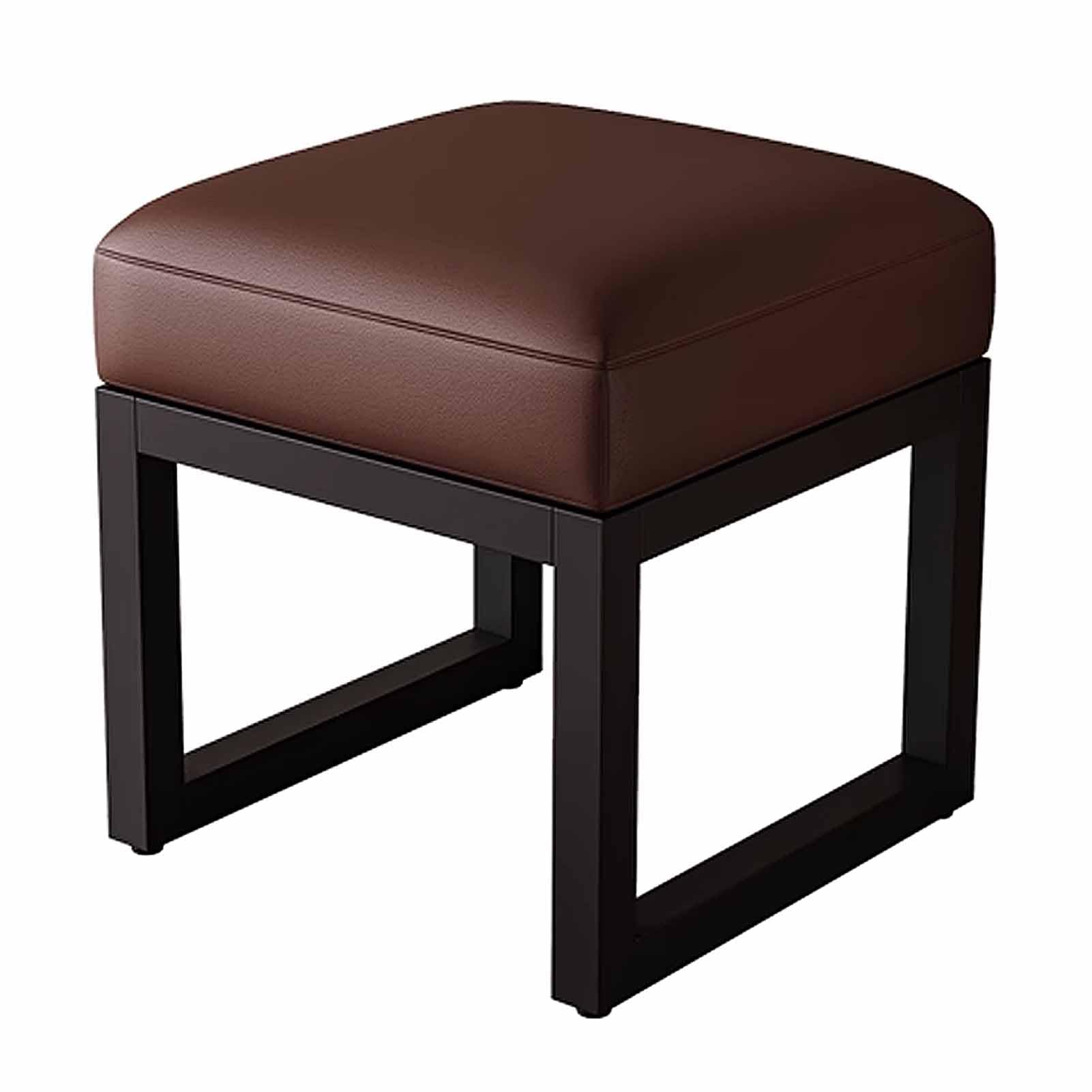 Banc d'entrée en similicuir noir pouf de bout de lit de salon avec base métal